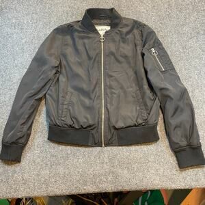 Garage Women's Large Black Quilt Lined Full Zip Aviator Bomber Jacket Coat Nylon